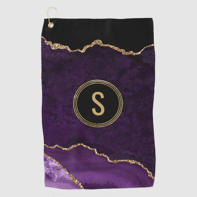 Serviette De Golf Monogramme Marbre Or Purple Agate (Devant)