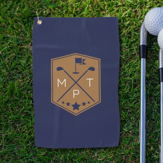 Serviette De Golf Monogramme Marine Nom bleu Personnalisé (Créateur téléchargé)
