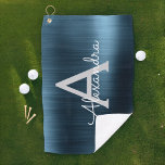 Serviette De Golf Monogramme moderne à huile métallique bleue<br><div class="desc">Girly Blue Faux Metallic Foil Acier Inoxydable Élégant Serviette de golf pour fille. Cette serviette de golf Club peut être customisée pour inclure votre nom initial et prénom et est un cadeau d'anniversaire parfait ou de bachelorette fête. Veuillez contacter le concepteur pour les articles correspondants.</div>