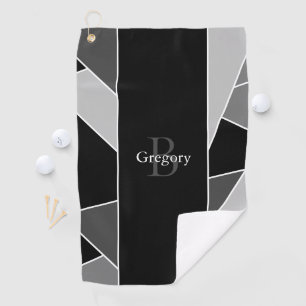 Serviette De Golf Monogramme Moderne Abstrait gris noir blanc