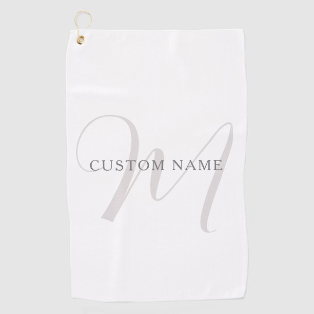 Serviette De Golf Monogramme Moderne Élégant | Gris & Blanc (modifia (Devant)