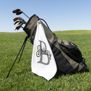 Serviette De Golf Monogramme moderne élégant Nom noir Gris noir Scri