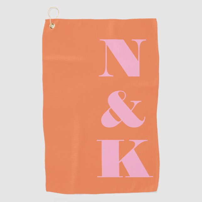 Serviette De Golf Monogramme Moderne Rose Orange Faveur de Mariage P (Devant)