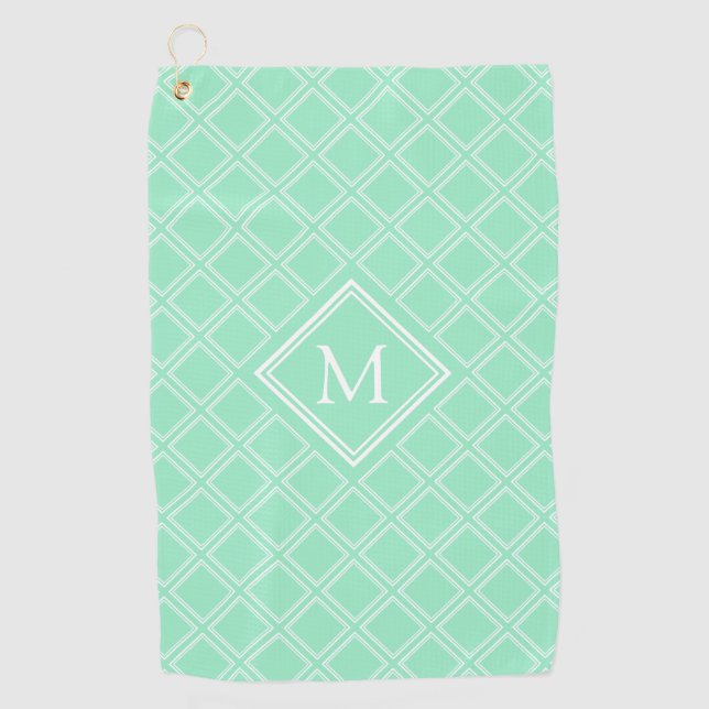 Serviette De Golf Monogramme Motif de menthe et diamants blancs (Devant)