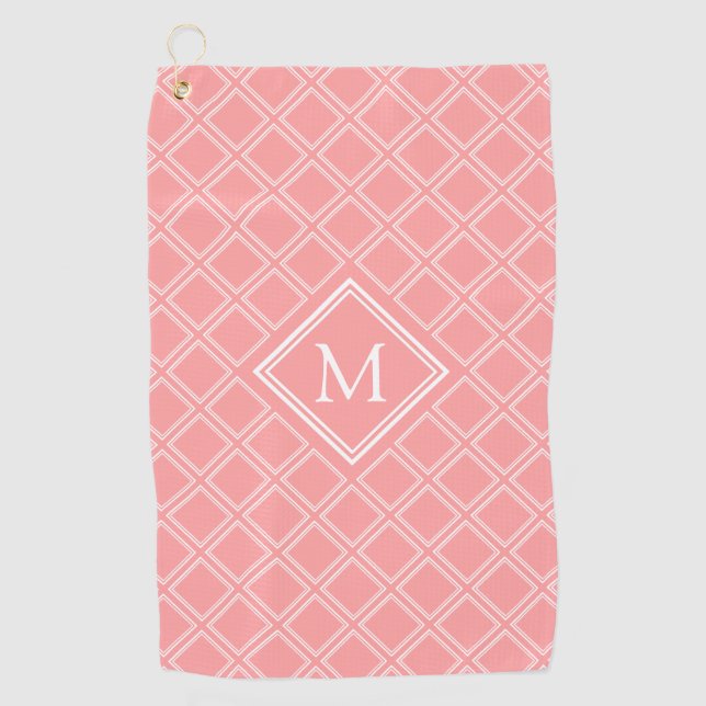 Serviette De Golf Monogramme Motif rose et blanc classique (Devant)