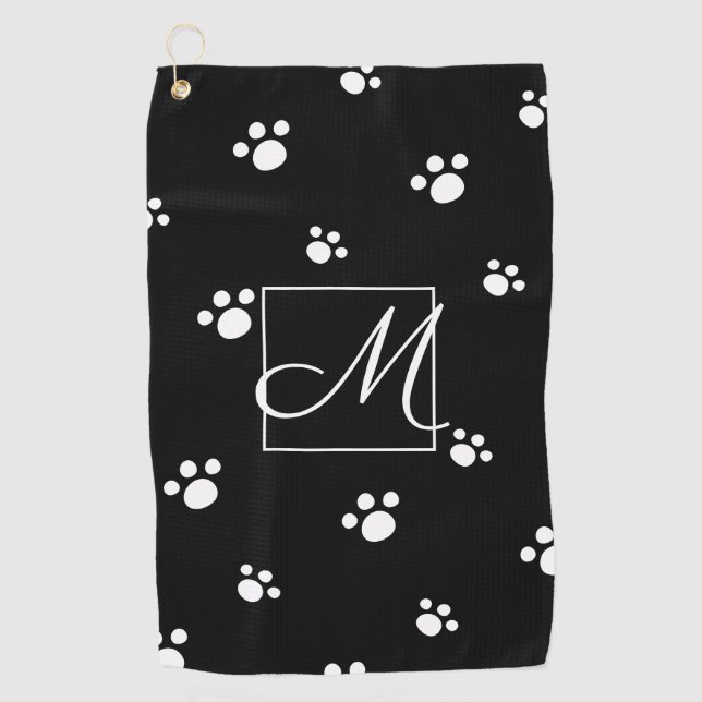 Serviette De Golf Monogramme | Noir & blanc mignon Chien Chien Empre (Devant)