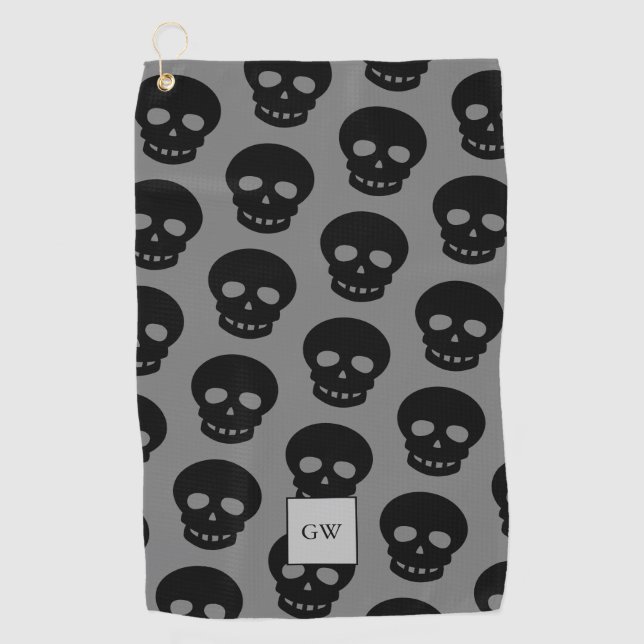 Serviette De Golf Monogramme Noir Crâne gris Goth Motif nouveauté (Devant)
