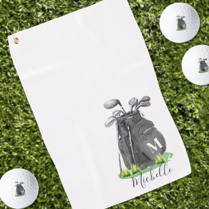 Serviette De Golf Monogramme Noir Et Blanc