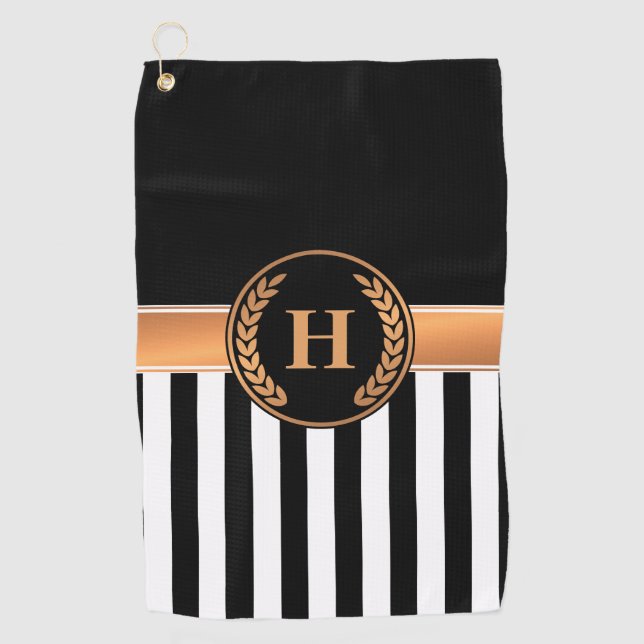 Serviette De Golf Monogramme noir et or (Devant)