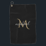 Serviette De Golf Monogramme noir et or Elégant luxe<br><div class="desc">Design de luxe classique et élégant avec noir et or avec monogramme. Le modèle a été configuré,  vous n'avez donc qu'à ajouter votre nom pour compléter la conception. Accessoires correspondants en magasin.</div>