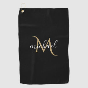 Serviette De Golf Monogramme noir et or Luxe Élégant  