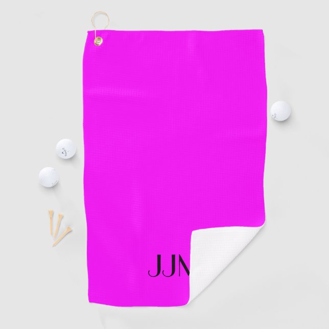 Serviette De Golf Monogramme noir sur Magenta Pink (En situation)