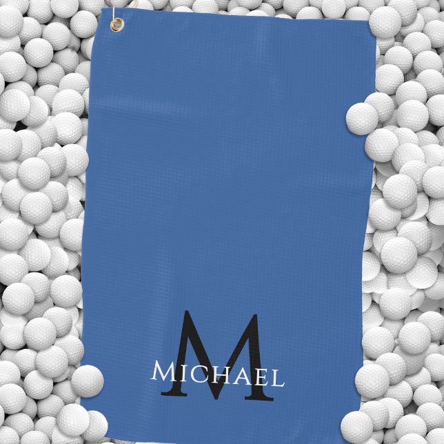 Serviette De Golf Monogramme Nom Initial Élégant Bleu Royal (Monogram Name Initial Elegant Royal Blue Golf Towel)