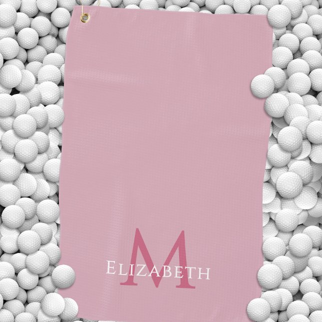 Serviette De Golf Monogramme Nom Initiale Élégant Rose (Monogram Name Initial Elegant Pink Golf Towel)