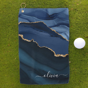 Serviette De Golf Monogramme or de la géode d'âge bleu marine