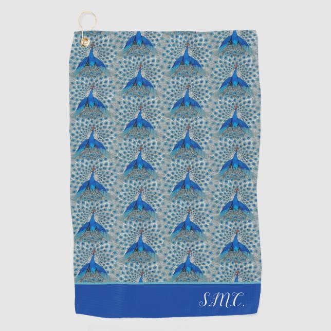Serviette De Golf Monogramme Peacock Turquoise Bleu et blanc Monogra (Devant)