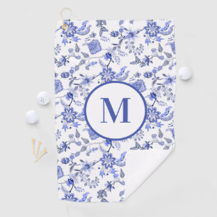 Serviette De Golf Monogramme personnalisé Antique Bleu Blanc Floral