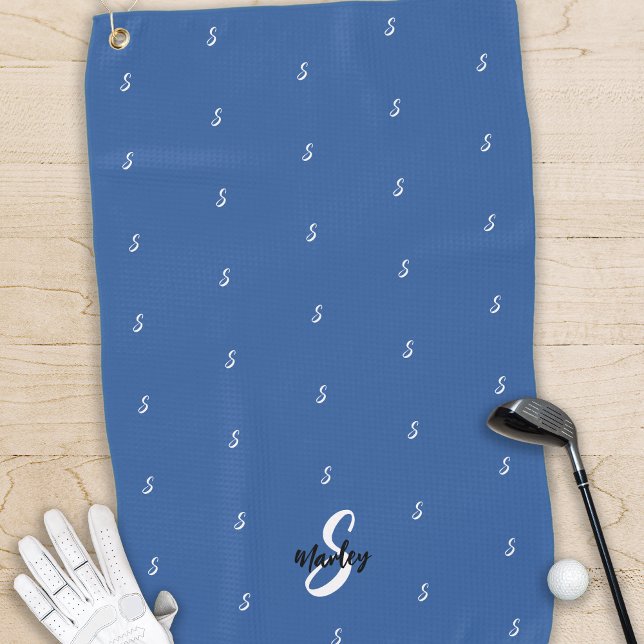 Serviette De Golf Monogramme personnalisé avec initiale moderne bleu (Créateur téléchargé)
