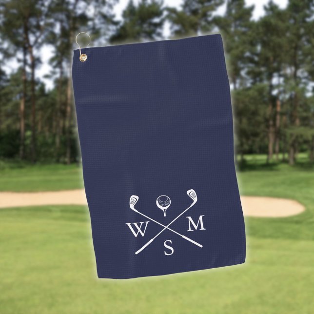Serviette De Golf Monogramme personnalisé bleu marine (Custom Monogram Navy Blue Golf Towel)