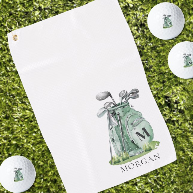 Serviette De Golf Monogramme Personnalisé de Golfeur Vert (Personalized Golfer Green Monogram Golf Towel)