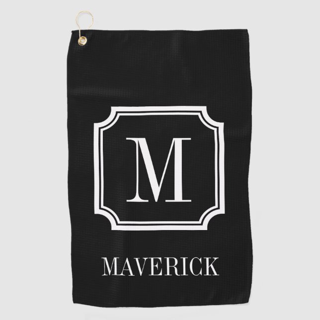 Serviette De Golf Monogramme personnalisé de nom élégant noir (Devant)