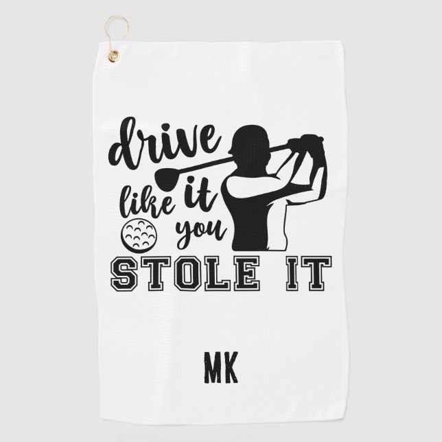Serviette De Golf Monogramme personnalisé drôle noir blanc (Devant)