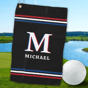 Serviette De Golf Monogramme personnalisé élégant noir Stripes sport