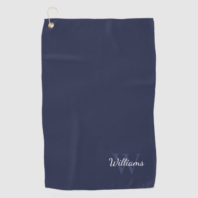 Serviette De Golf Monogramme personnalisé et nom Navy Blue (Devant)
