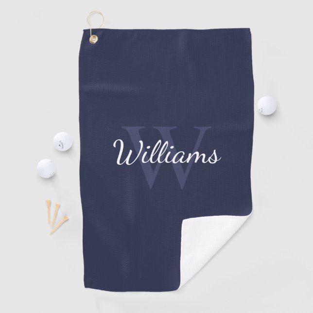 Serviette De Golf Monogramme personnalisé et nom Navy Blue (En situation)