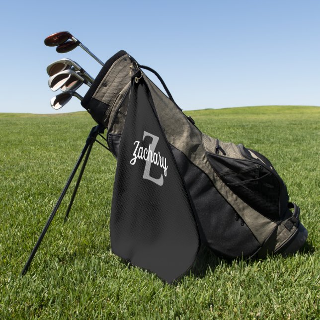 Serviette De Golf Monogramme Personnalisé Gris Noir Blanc (Vert)