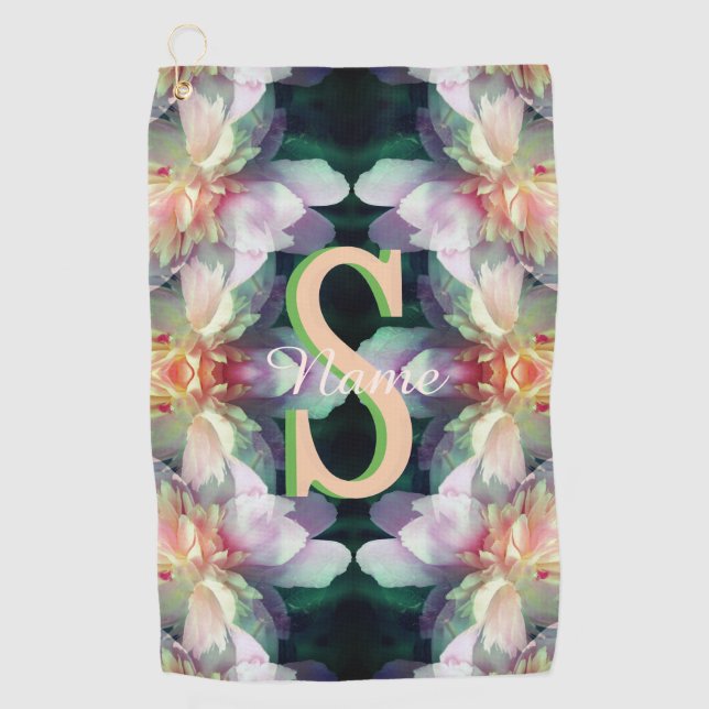 Serviette De Golf Monogramme personnalisé Initial Nom Art de Pivoine (Devant)