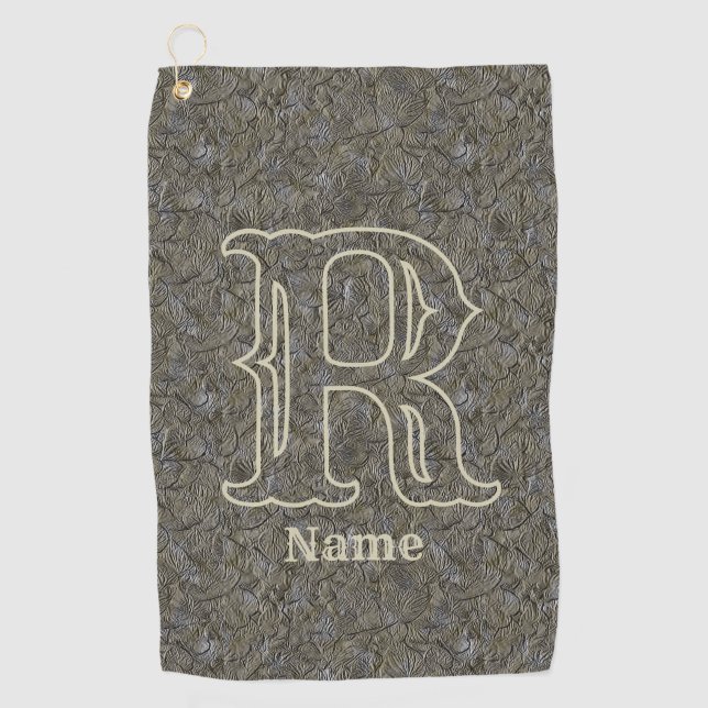 Serviette De Golf Monogramme personnalisé initial nom floral marron (Devant)