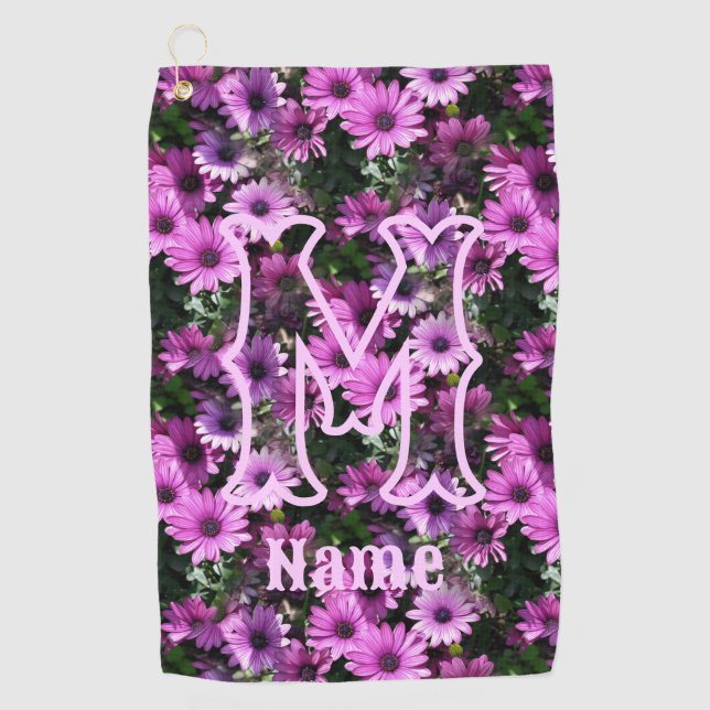 Serviette De Golf Monogramme personnalisé initial nom violettes marg (Devant)