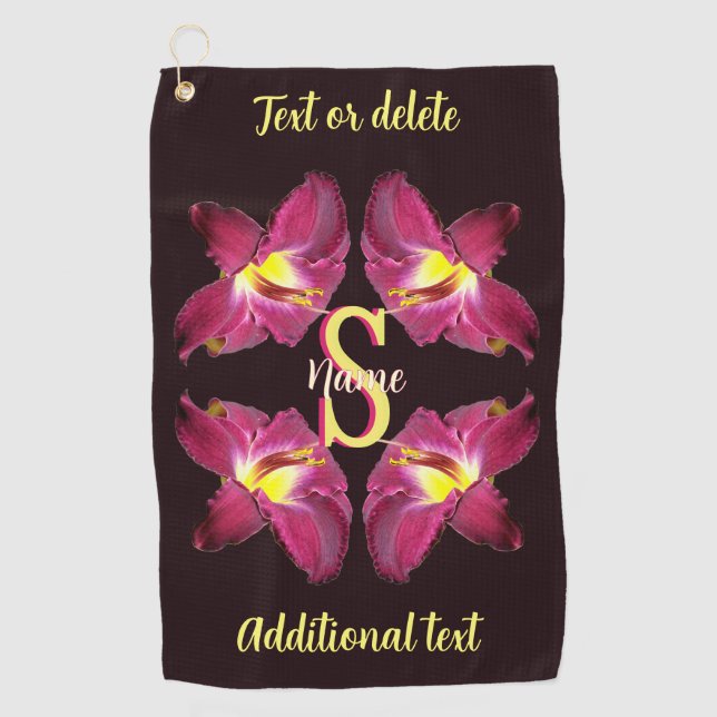 Serviette De Golf Monogramme personnalisé Initiale Nom Lily Art (Devant)