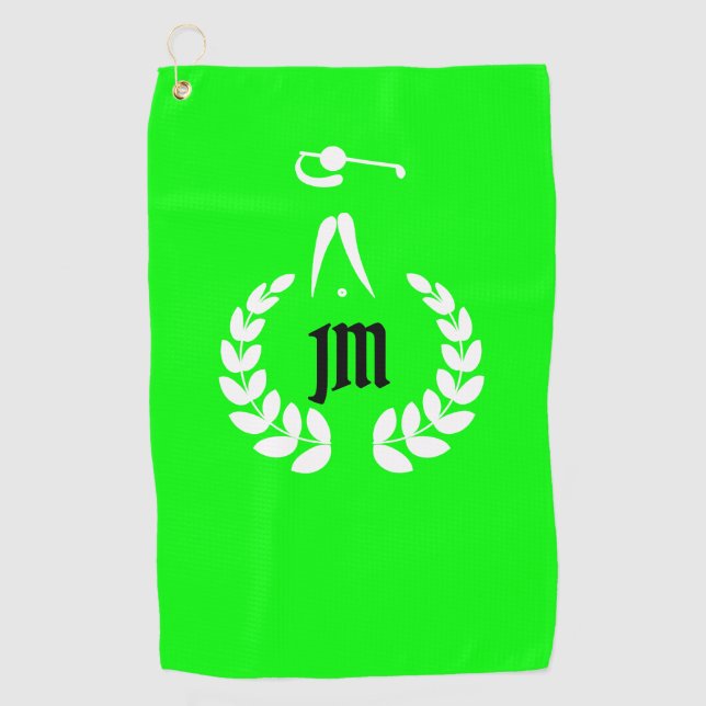 Serviette De Golf Monogramme personnalisé Lime vert (Devant)