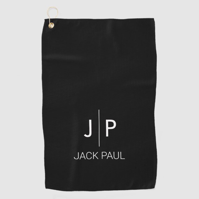 Serviette De Golf Monogramme personnalisé noir blanc élégant classiq (Devant)