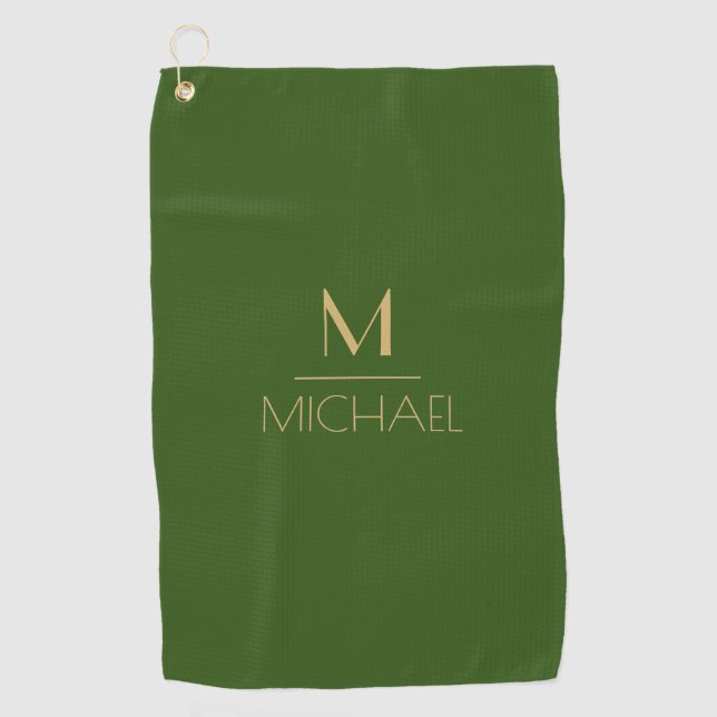 Serviette De Golf Monogramme personnalisé | Nom Golf vert et or   (Devant)