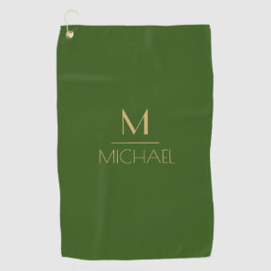 Serviette De Golf Monogramme personnalisé Nom Green & Gold Golf