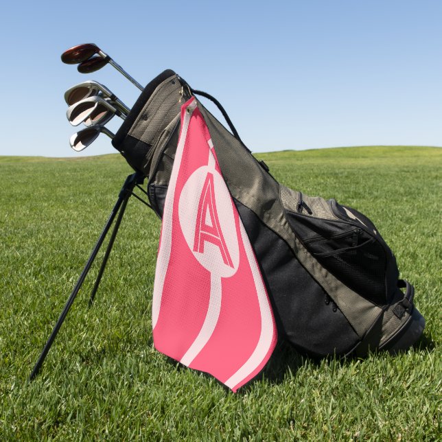 Serviette De Golf Monogramme personnalisé rayure rose rouge (Vert)