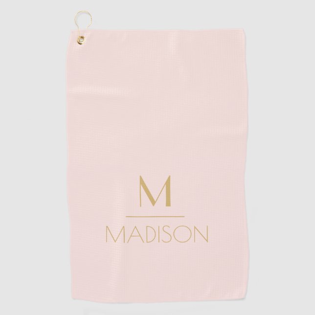 Serviette De Golf Monogramme Personnalisé Rose & Or | Nom (Devant)