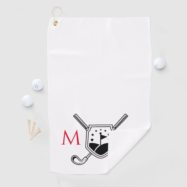 Serviette De Golf Monogramme personnalisé rouge et noir (En situation)