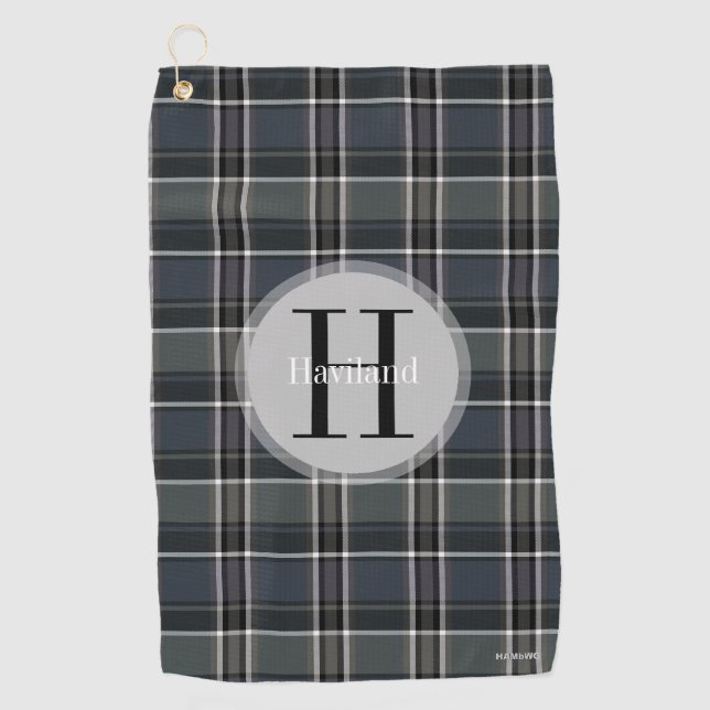 Serviette de golf monogramme plaid avec nom et ini (Devant)