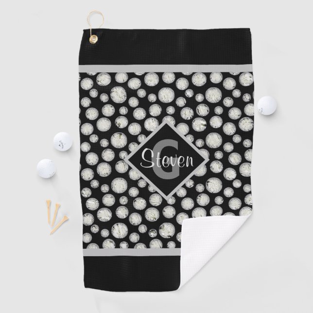Serviette De Golf Monogramme Pois noir et gris (En situation)