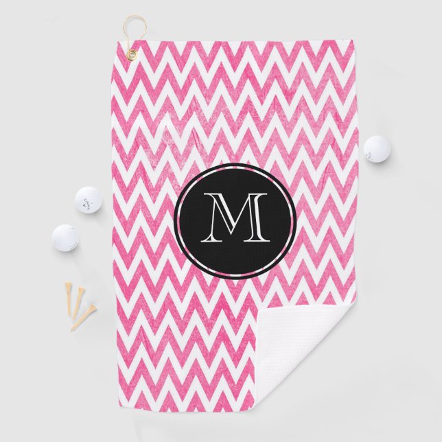 Serviette De Golf Monogramme rose blanc Chevron (En situation)