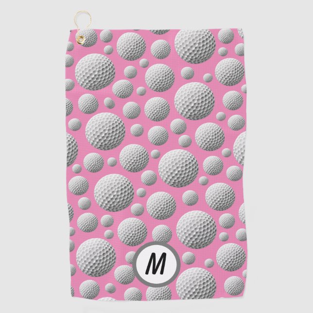 Serviette De Golf Monogramme rose des boules de golf (Devant)