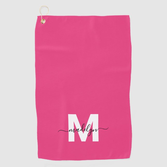 Serviette De Golf Monogramme Rose Foncé (Devant)