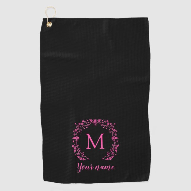 Serviette De Golf monogramme rose girly avec votre nom (Devant)