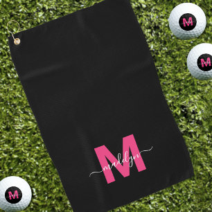 Serviette De Golf Monogramme rose noir personnalisé