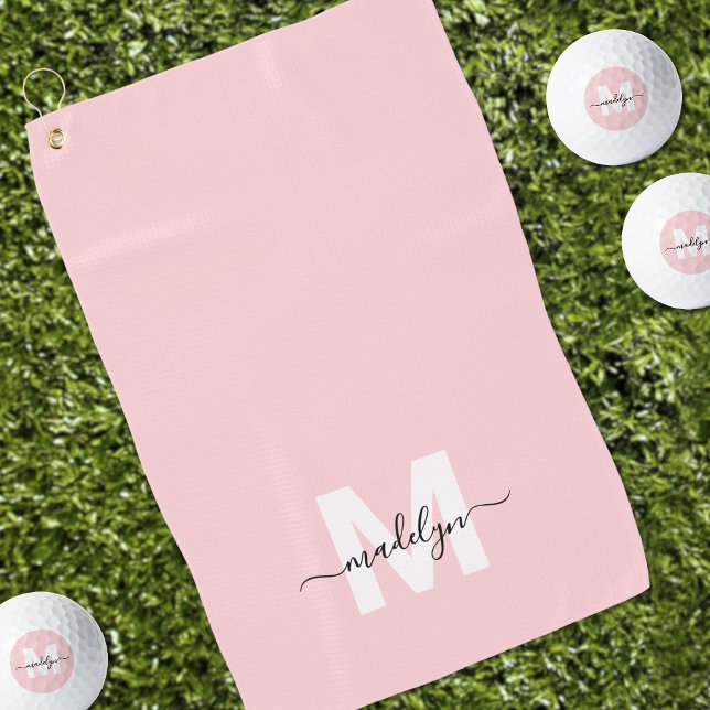 Serviette De Golf Monogramme Rose Pâle (Blush Pink Initial Name Monogram Golf Towel)
