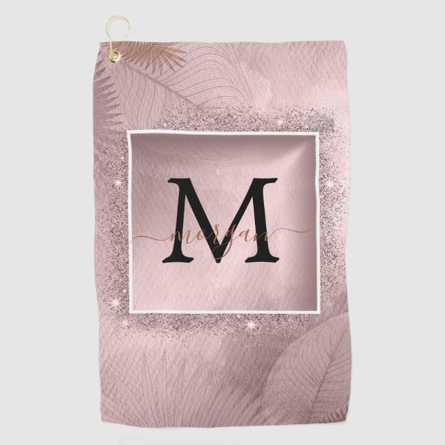 Serviette De Golf Monogramme rose Parties scintillant or (Devant)